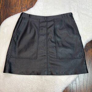 H&M Mini Skirt 10 Black Faux Leather Patch Pocket Side-Zip Women's